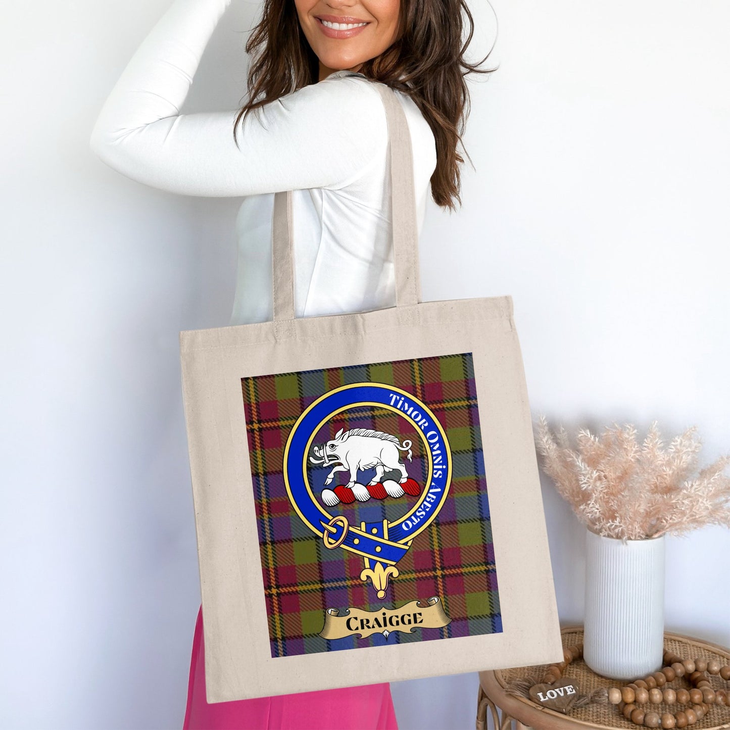 Craigge Scottish Clan Crest Tartan Tote Bag - Living Stone Gifts