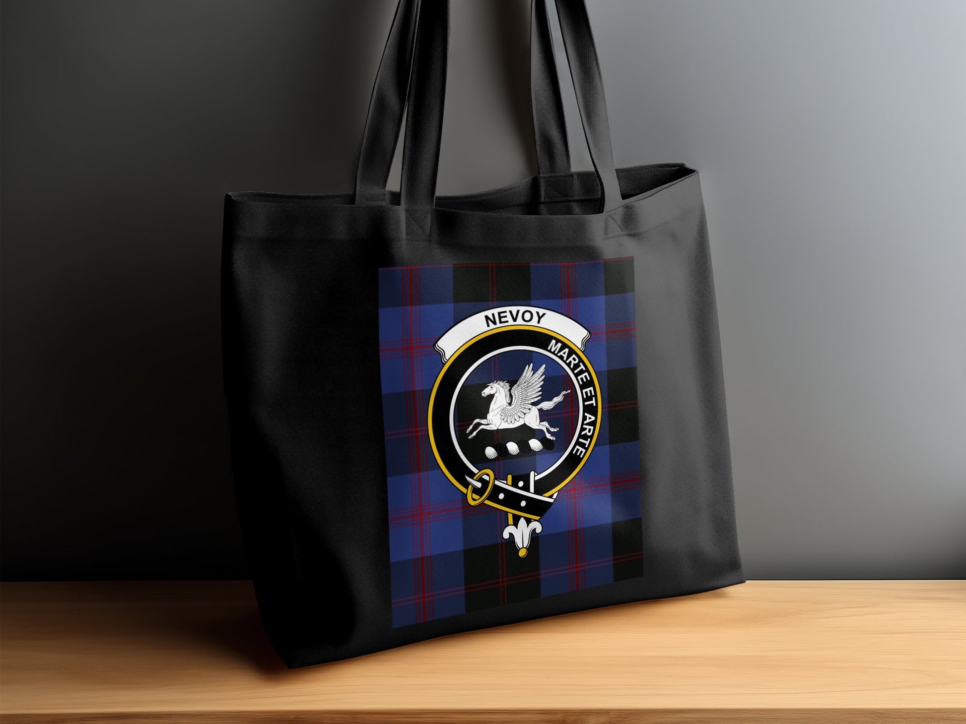 Scottish Clan Crest on Tartan Background Tote Bag - Living Stone Gifts