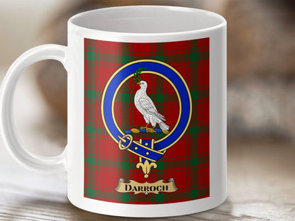 Darroch Family Crest Emblem on Tartan Background Mug Product