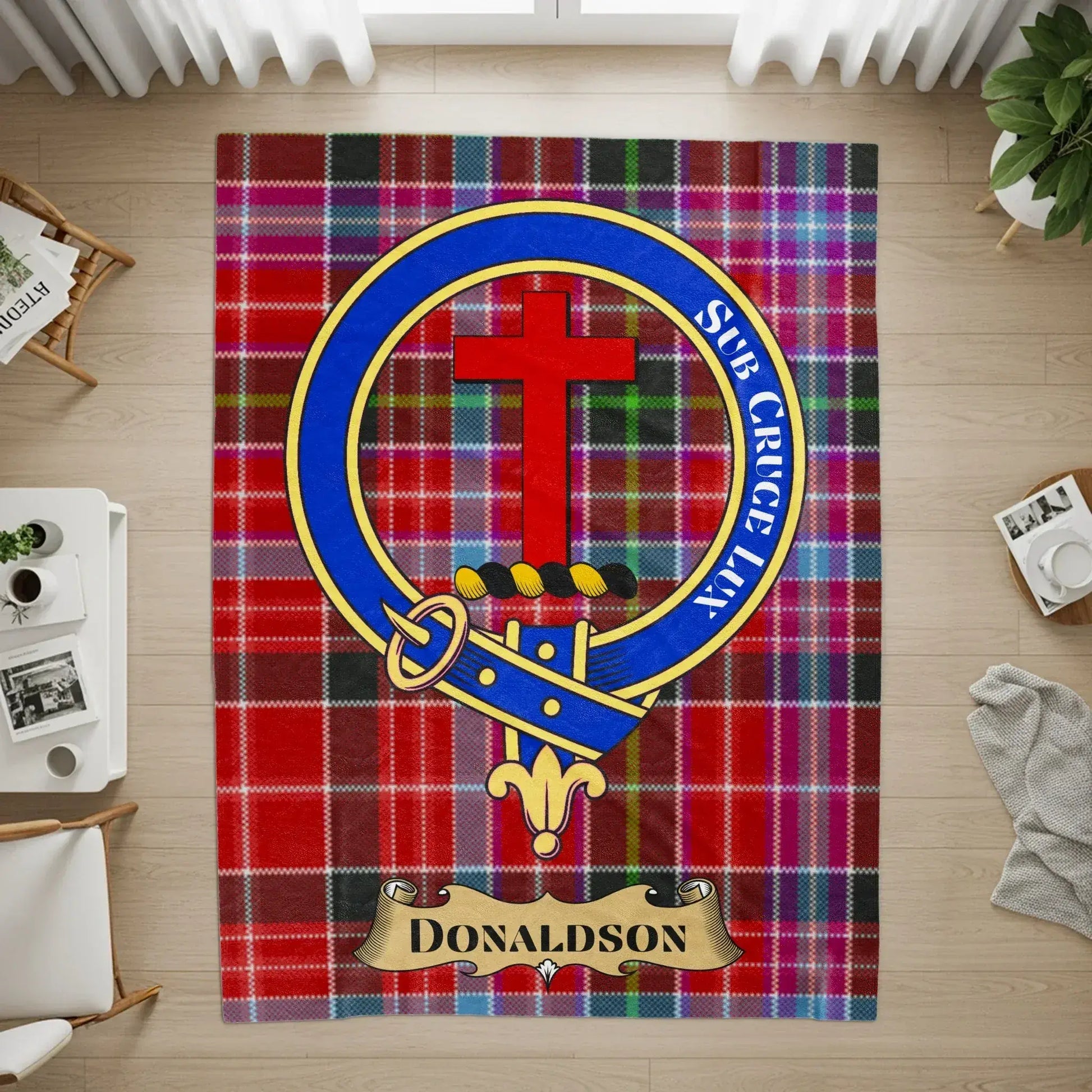 Donaldson Tartan Emblem Red Plaid Design Rug product