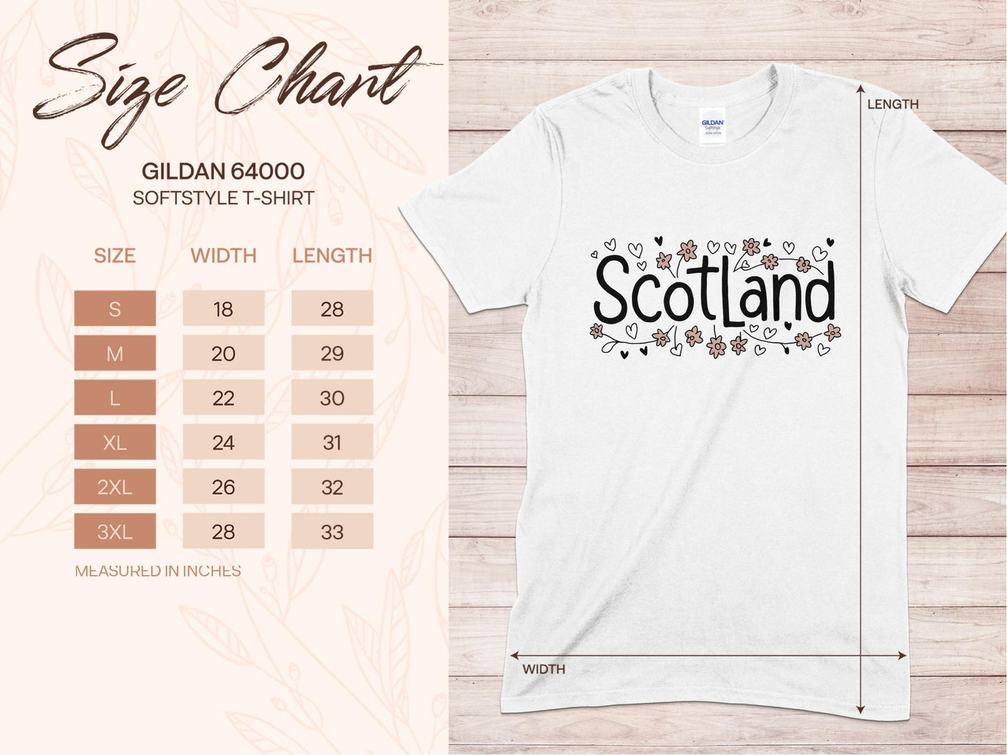 Scotland Lettering Flowers Hearts Graphic T-Shirt - Living Stone Gifts