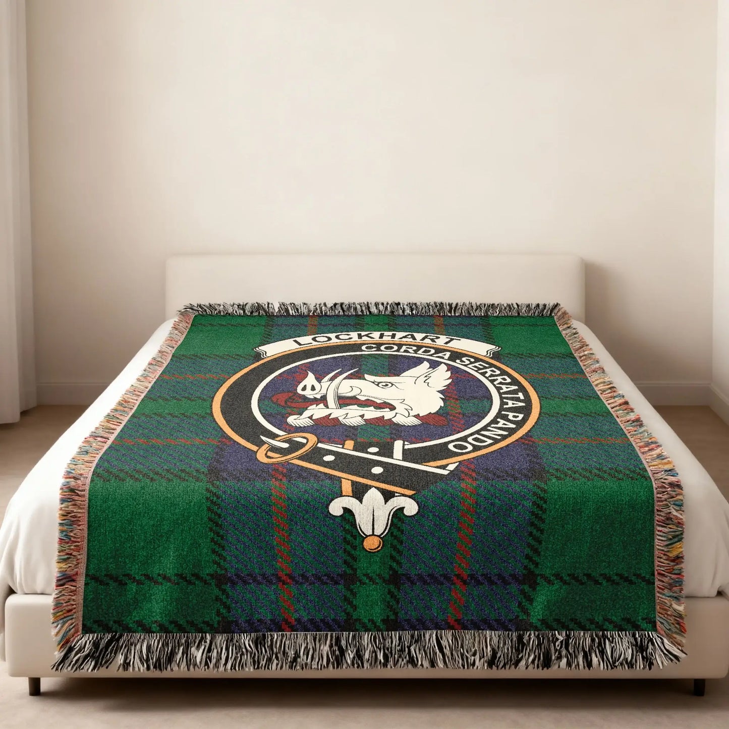 Lockhart Clan Tartan Blanket with Crest Bedding Item