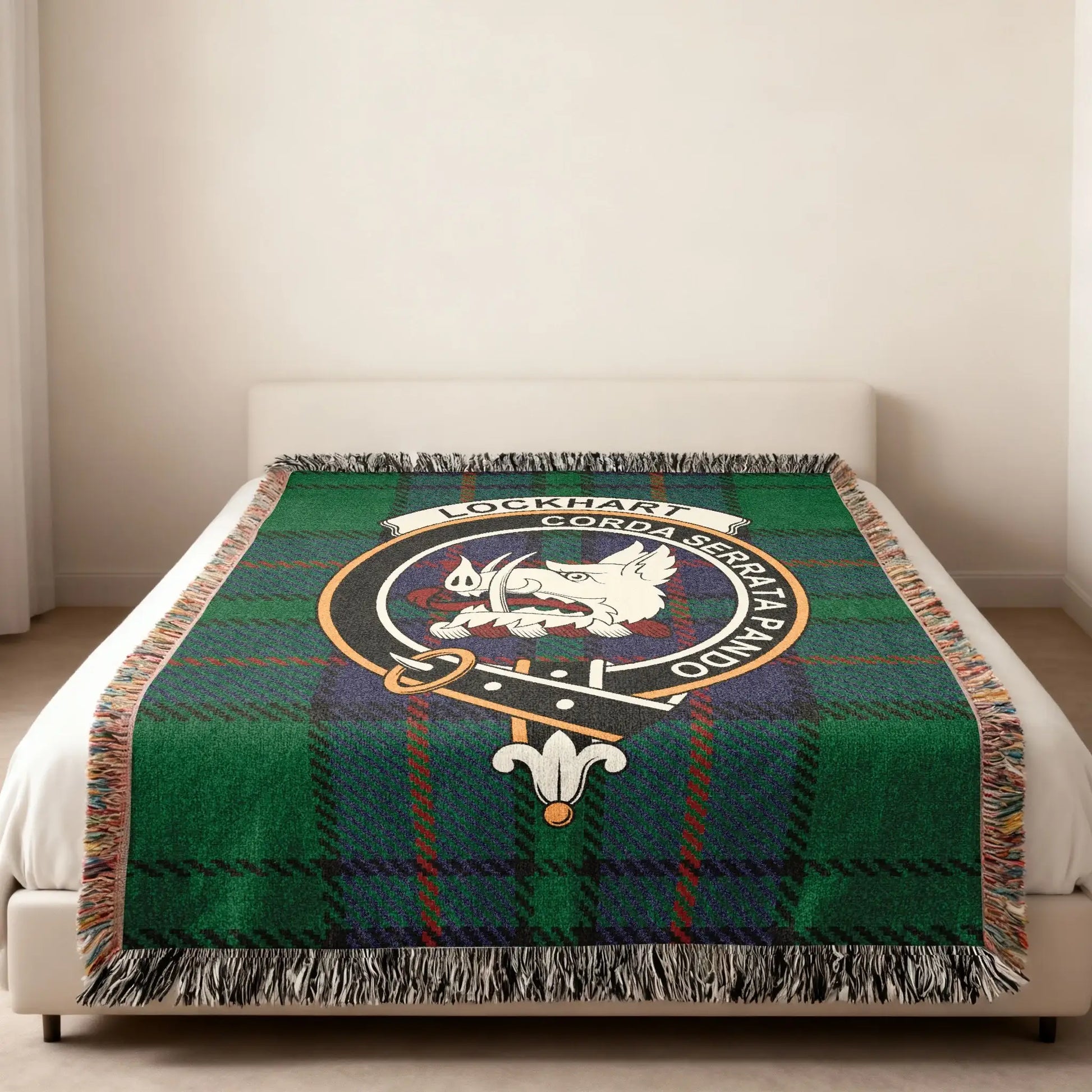 Lockhart Clan Tartan Blanket with Crest Bedding Item