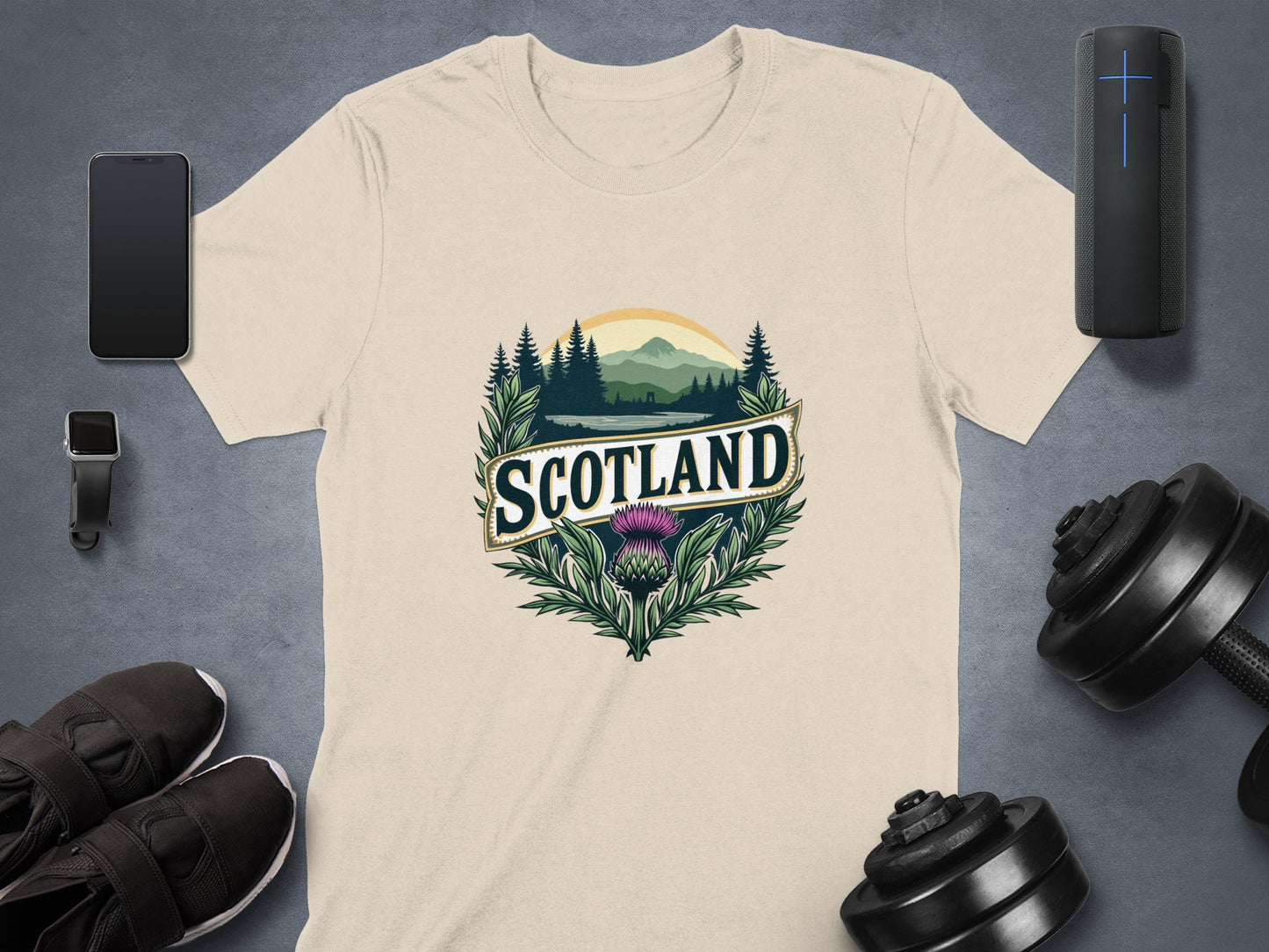 Scenic Scotland Emblem with Thistle Graphic T-Shirt - Living Stone Gifts