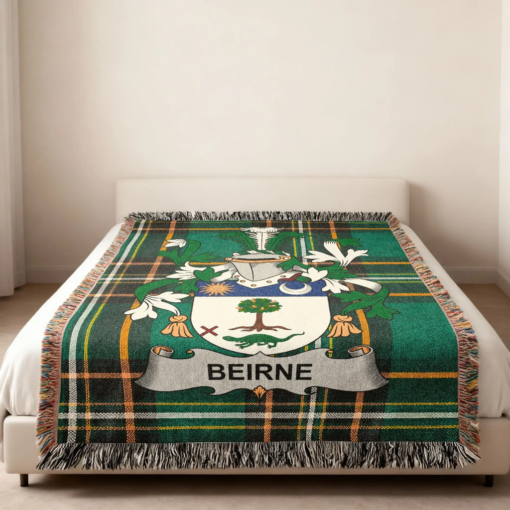 BEIRNE Clan Crest Green Tartan Throw product type