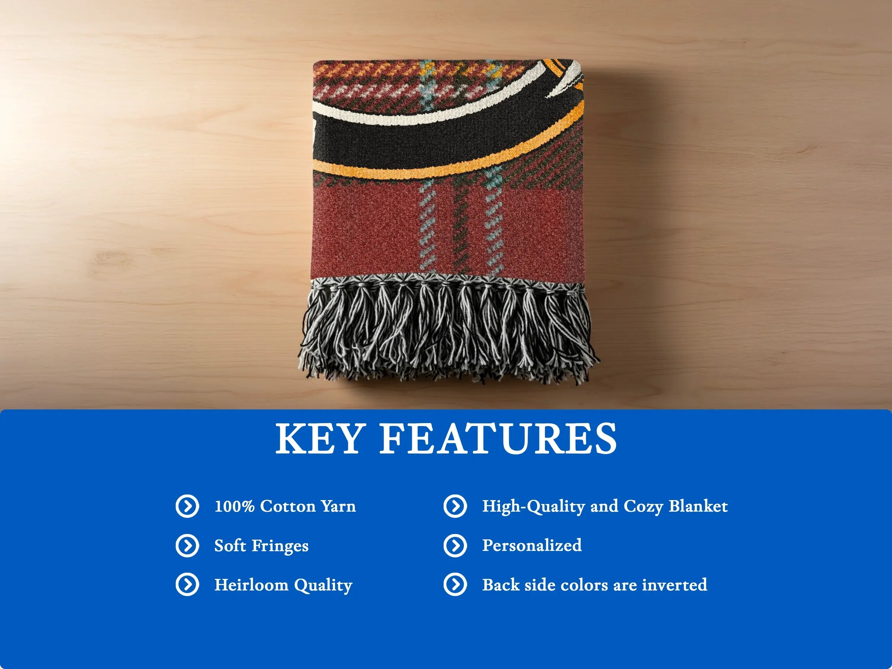 MacLean clan tartan woven blanket high-quality with soft fringes — 100% cotton