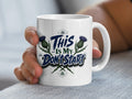White mug with "THIS IS MY DON'T START" and thistle design.