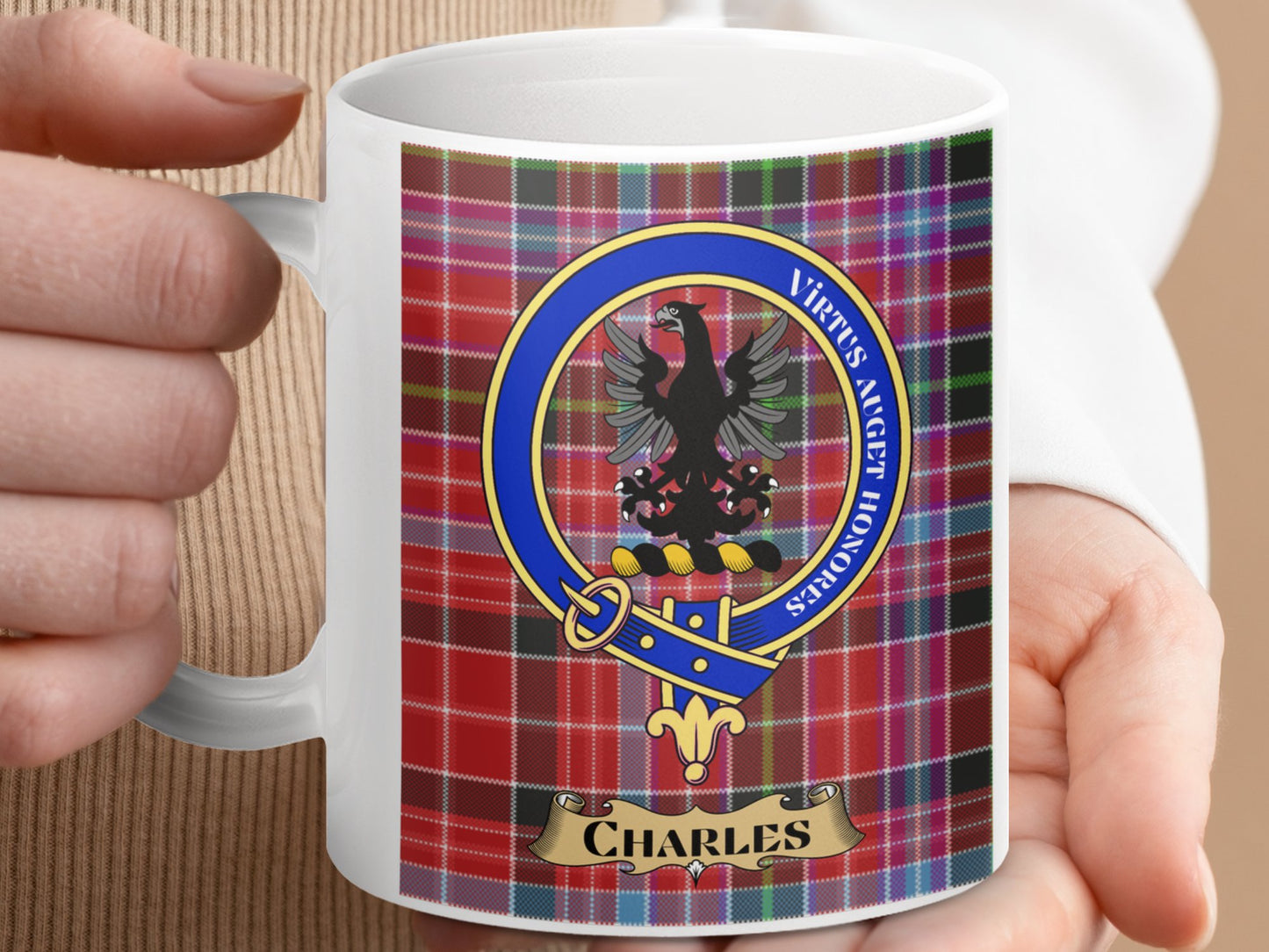 Clan Fergusson Scottish Tartan Crest Charles Mug - Living Stone Gifts