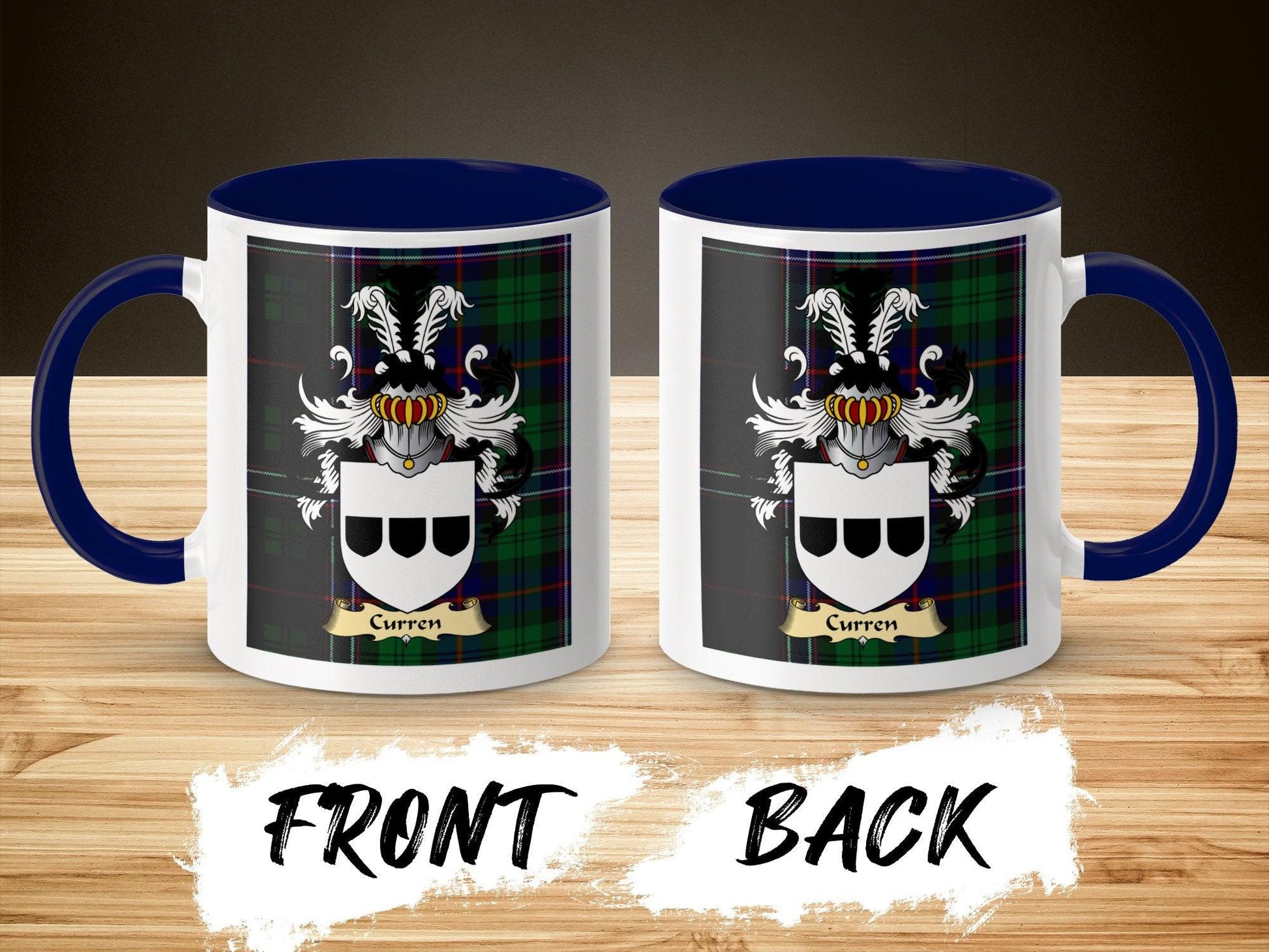 Curren Clan Coat Of Arms On Scottish Tartan T-Shirts - Celtic Ancestry Gifts