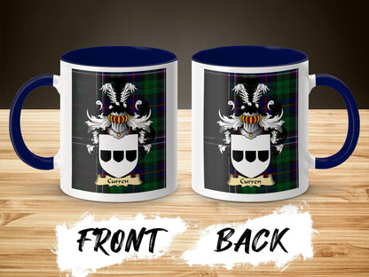 Curren Clan Coat Of Arms On Scottish Tartan T-Shirts - Celtic Ancestry Gifts