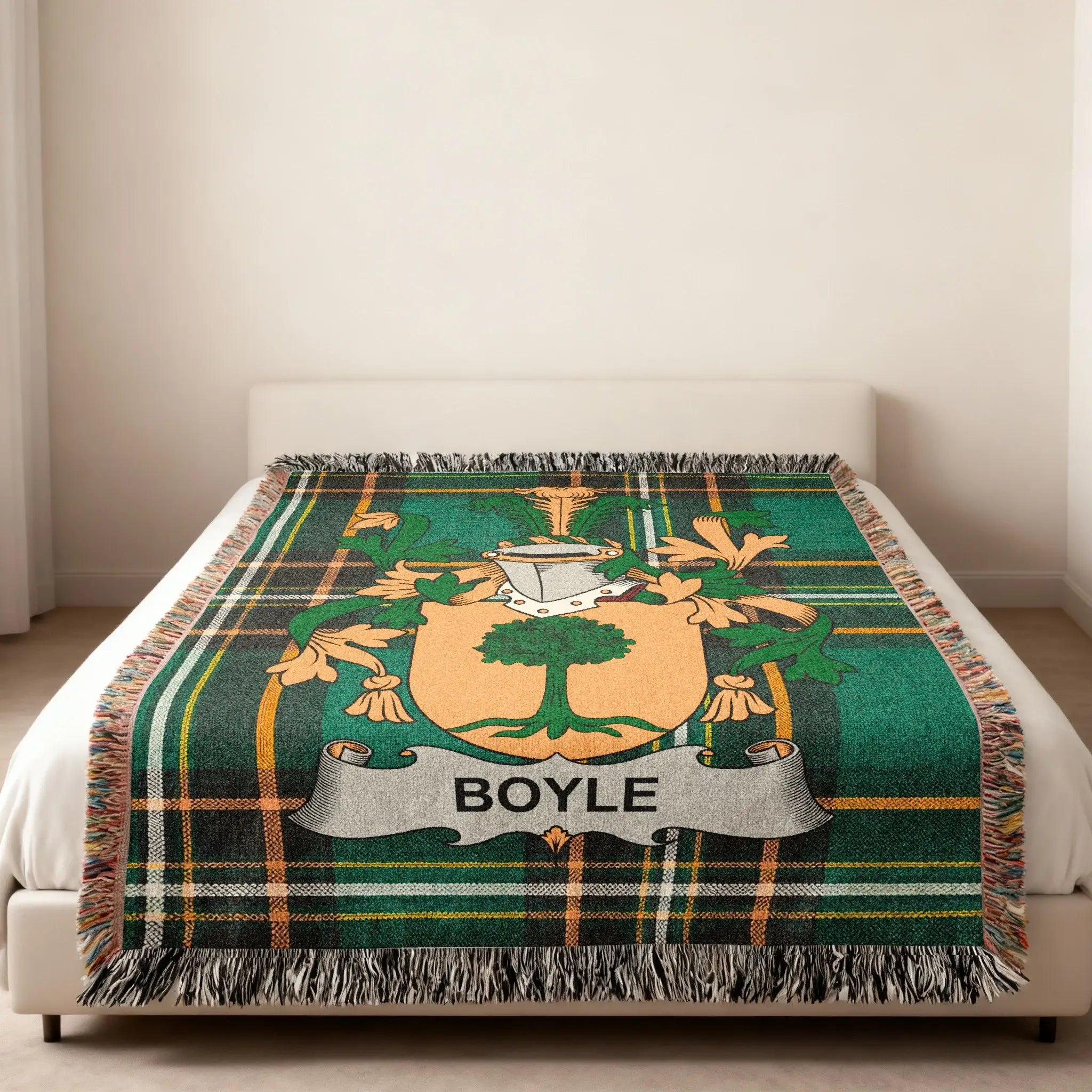 Boyle Family Crest Plaid Green Orange White Blanket product type