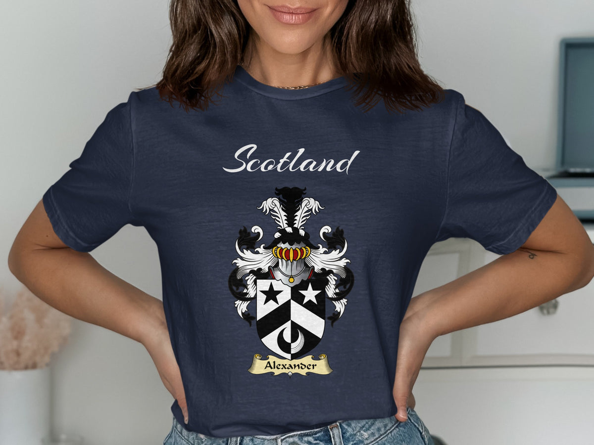 Alexander Scottish family shield design on Navy T-shirt