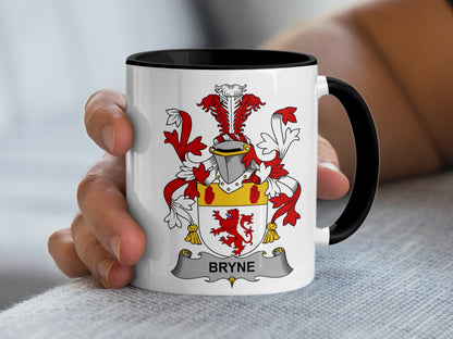 Bryne Family Crest Coat of Arms Irish Surname Mug - Living Stone Gifts