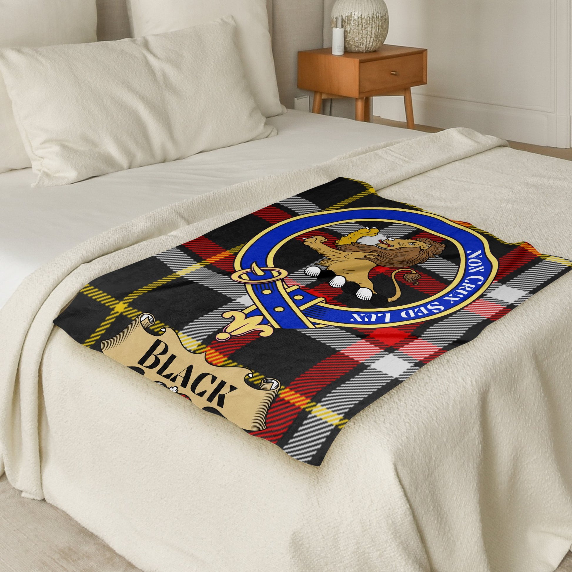 Black Scottish Tartan Clan Crest Throw Blanket - Living Stone Gifts