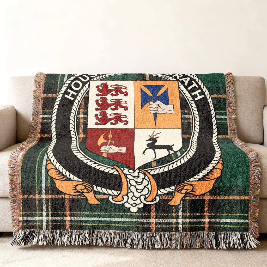 MacGrath Irish National Tartan woven blanket displayed on a sofa
