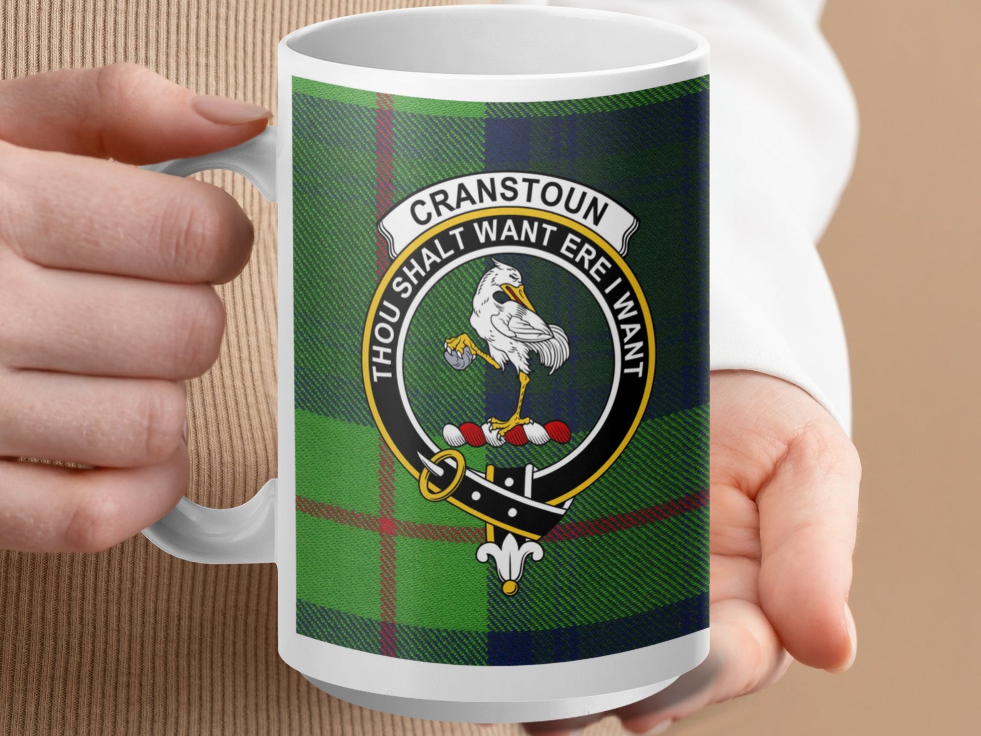 Clan Cranstoun Thou Shalt Want Ere I Want Crest Mug - Living Stone Gifts