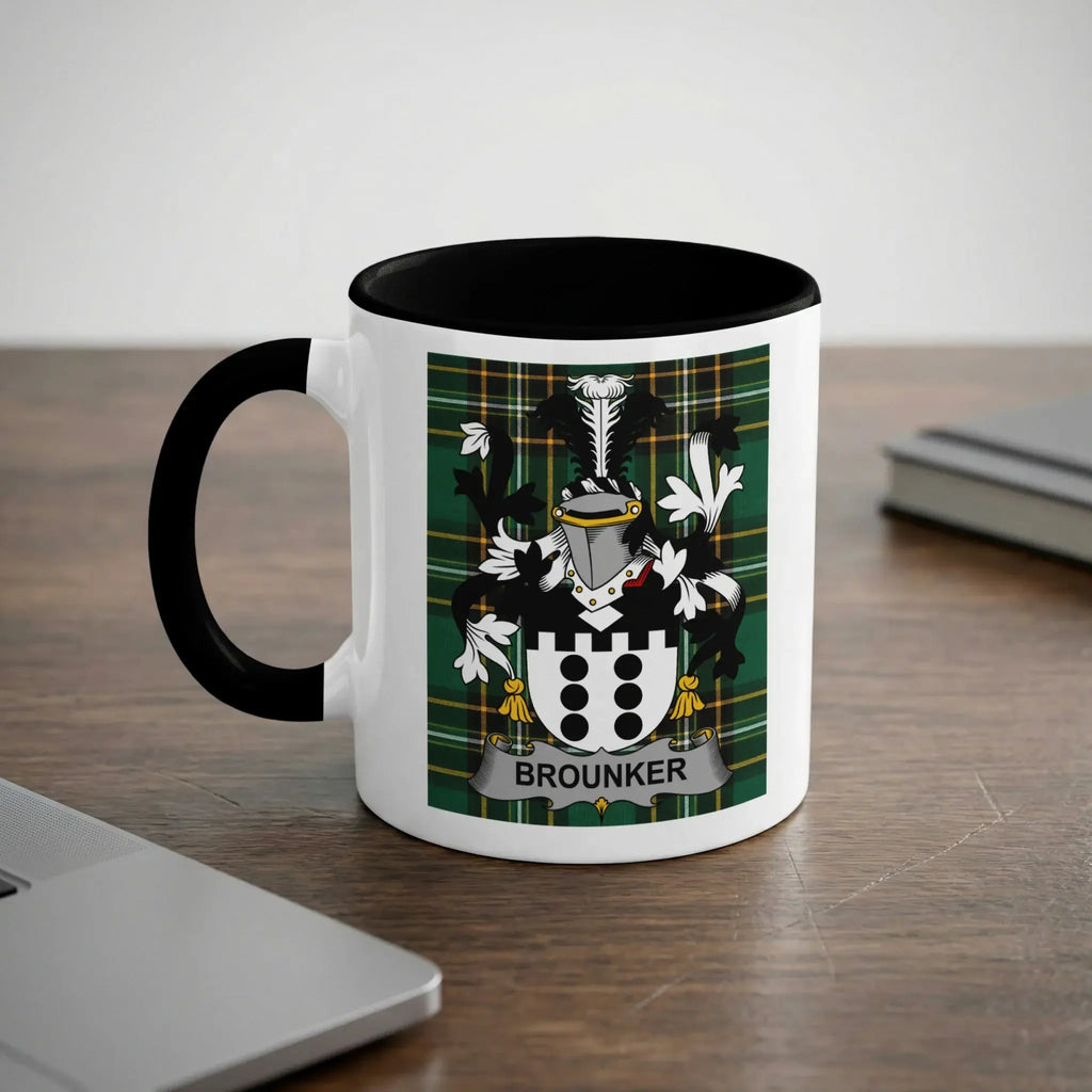 Brounker coat of arms on a black and white mug.