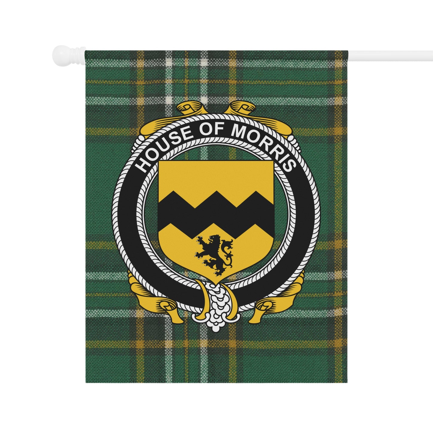 Green Plaid House of Morris Family Crest Flag