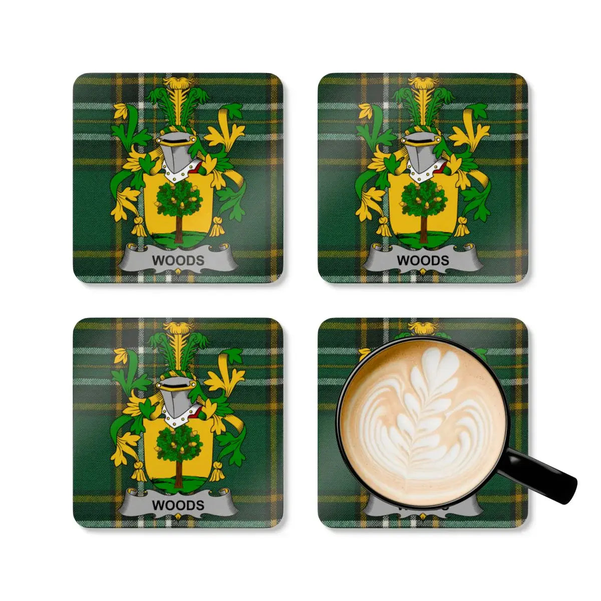 Personalized Plaid Woods Family Crest Coaster Set product