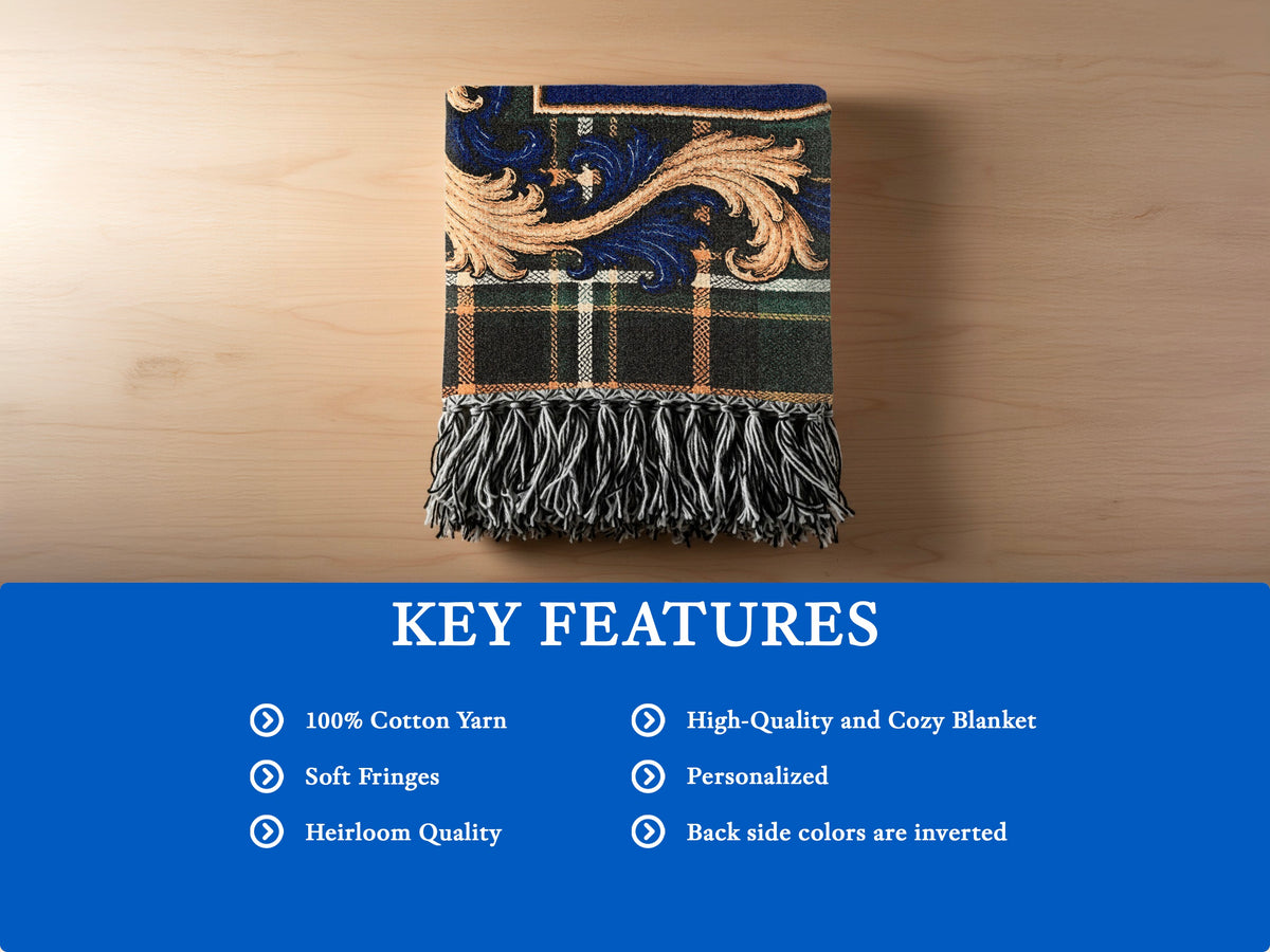 Moloney heirloom-quality woven blanket detail showing woven texture and decorative fringe