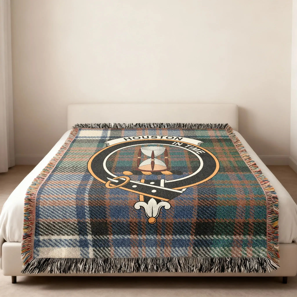 Clan Houston tartan woven blanket — folded view showing fringe detail and tartan colour