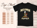 Comfort Colors 1717 size chart in inches with a black MacLennan clan crest T-shirt preview