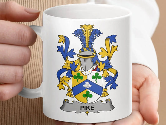 Pike Irish Family Crest Emblem Design Mug - Celtic Ancestry Gifts