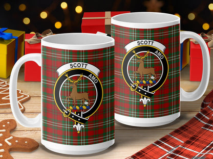 Scott Clan Tartan Crest Stag And Belt Design Mug - Living Stone Gifts