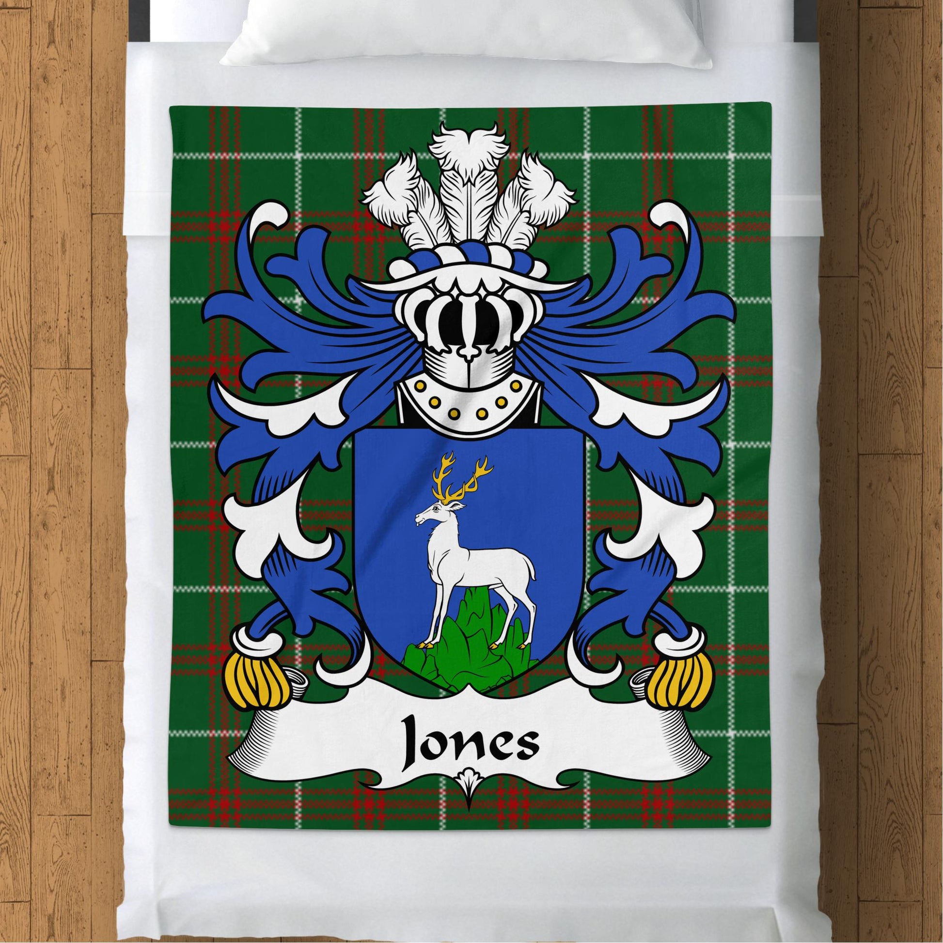 Jones Welsh Surname Coat of Arms Tartan Blanket - Living Stone Gifts