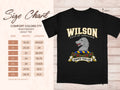 Comfort Colors 1717 size chart in inches with a black Wilson clan crest T-shirt preview