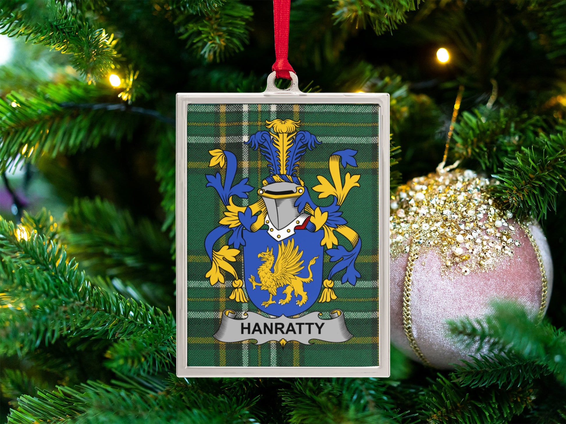 Hanratty Family Crest Christmas Tree Ornament product type