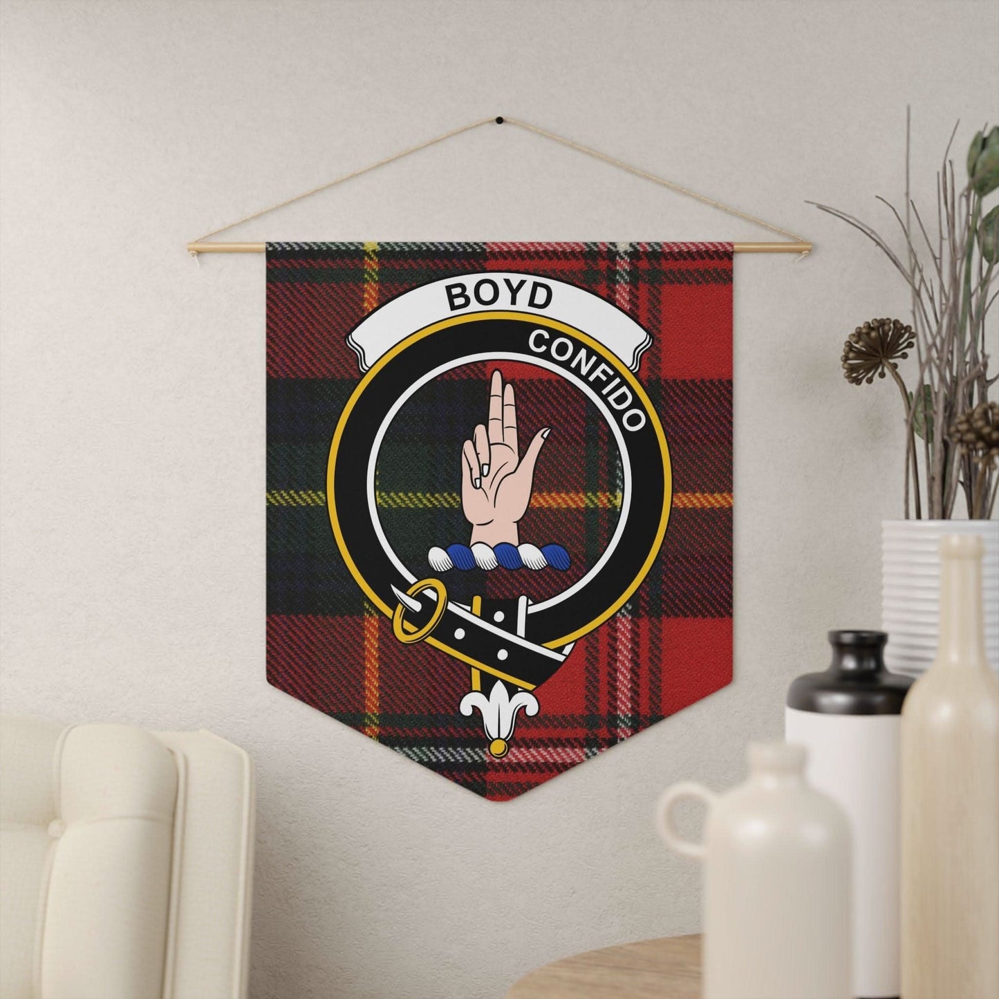 Boyd Clan Scottish Tartan and Crest Wall Pennant - Celtic Ancestry Gifts