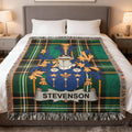 Tartan blanket featuring the Stevenson family crest.