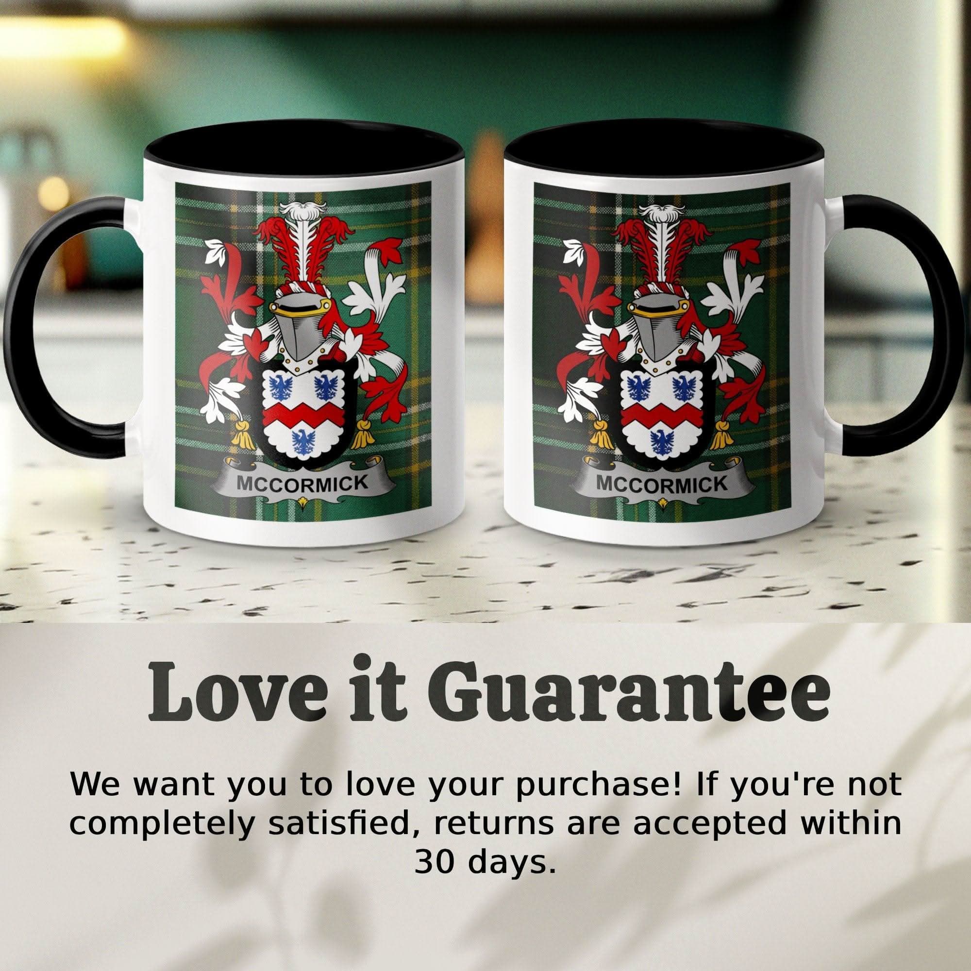 McCormick Surname Family Crest Irish Tartan Mug - Celtic Ancestry Gifts