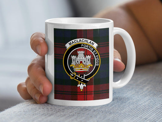 Maclachlan Fortis Et Fidus Clan Crest Tartan Mug - Living Stone Gifts