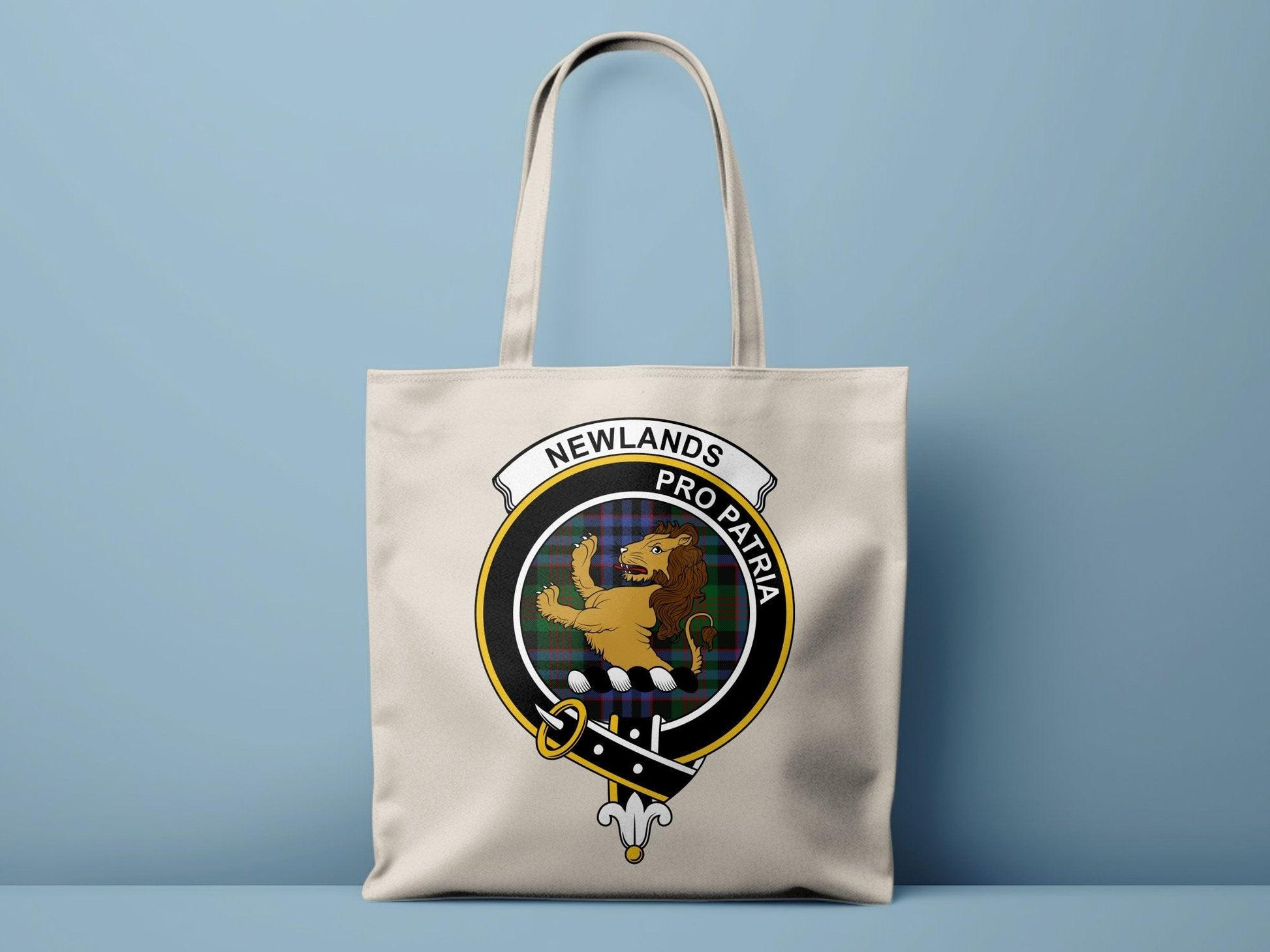 Newlands Scottish Clan Crest Tartan Tote Bags - Celtic Ancestry Gifts