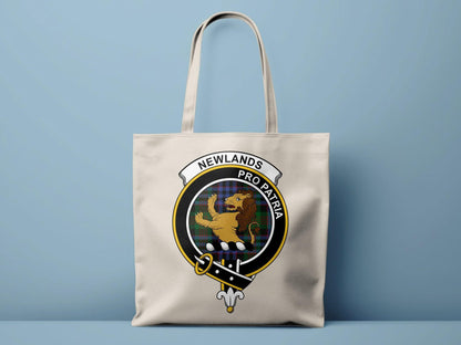 Newlands Scottish Clan Crest Tartan Tote Bags - Celtic Ancestry Gifts