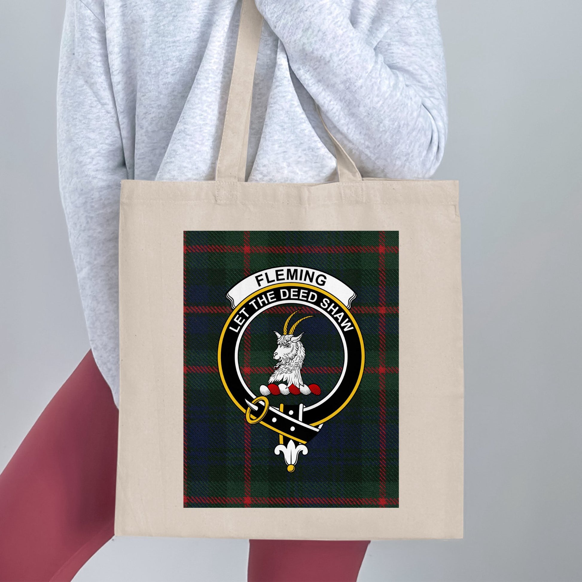 Fleming let the deed shaw tartan crest tote bag - Living Stone Gifts