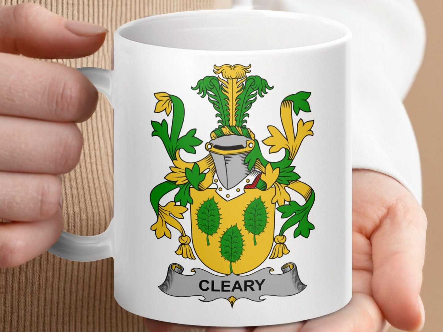Cleary Surname Irish Family Crest On This Unique mug - Celtic Ancestry Gifts