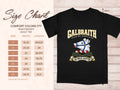 Comfort Colors 1717 size chart in inches with a black Galbraith clan crest T-shirt preview