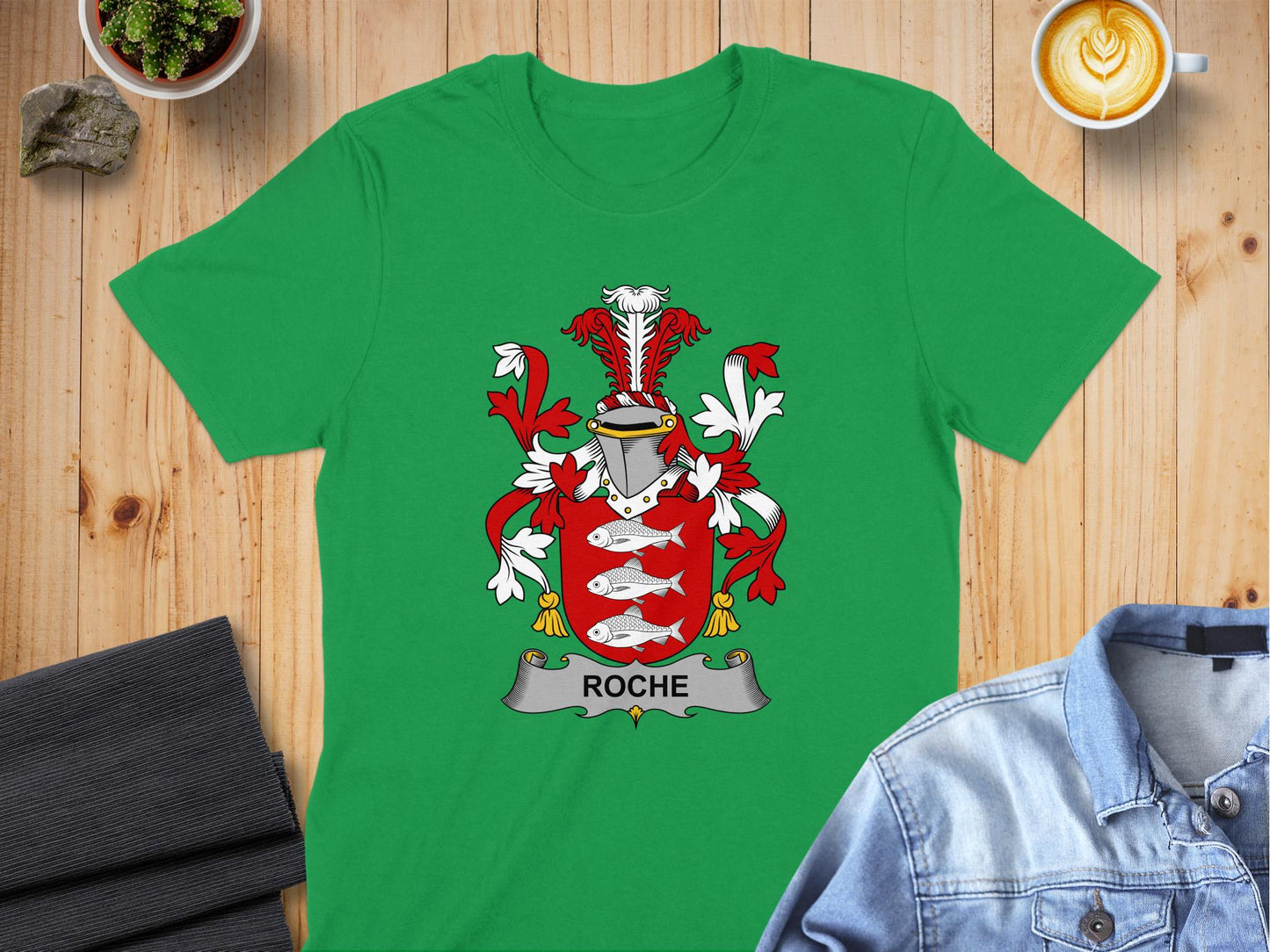 Roche Family Crest Heraldic Design T-Shirt - Living Stone Gifts