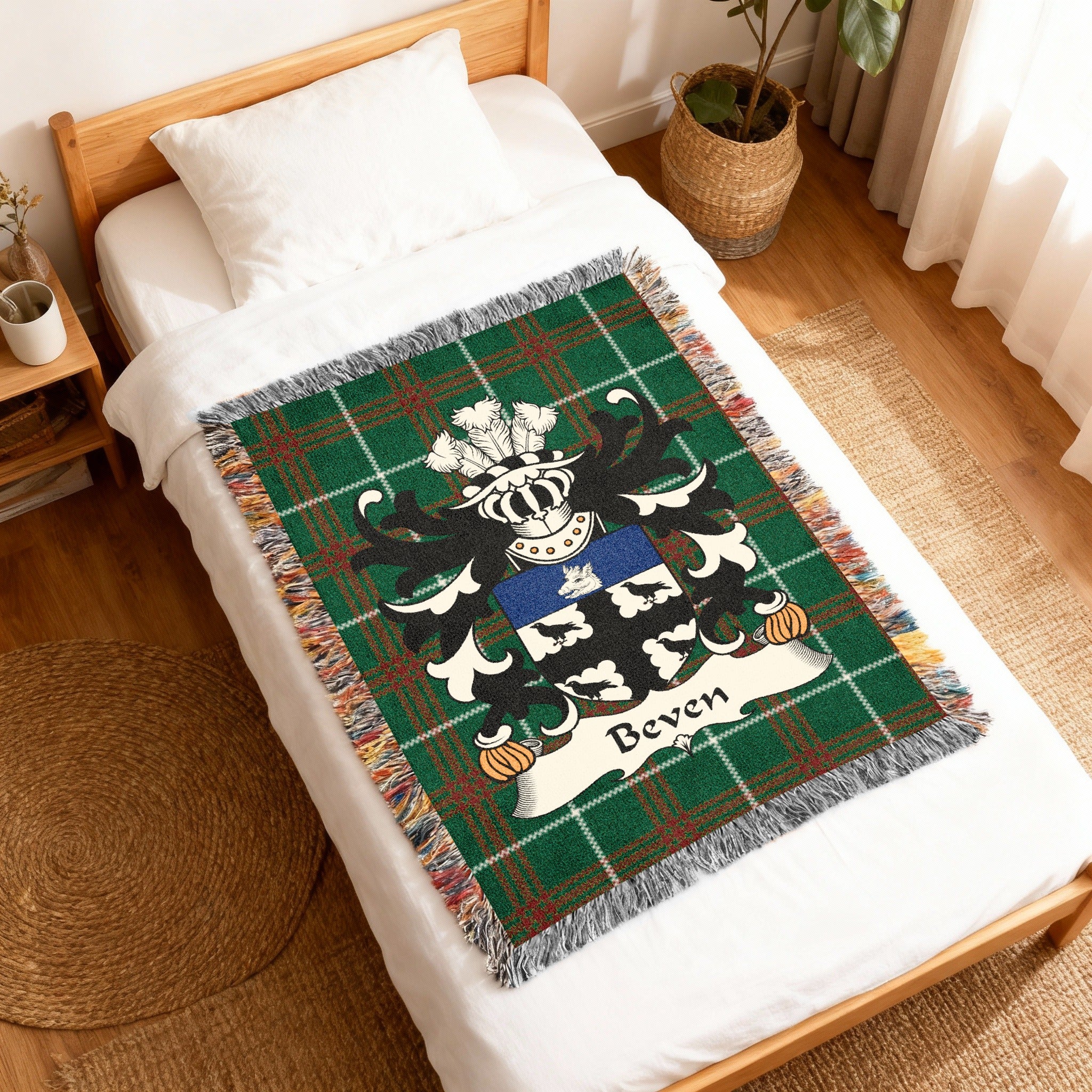 Beven Welsh Crest Woven Blanket | Welsh Tartan Heritage Throw