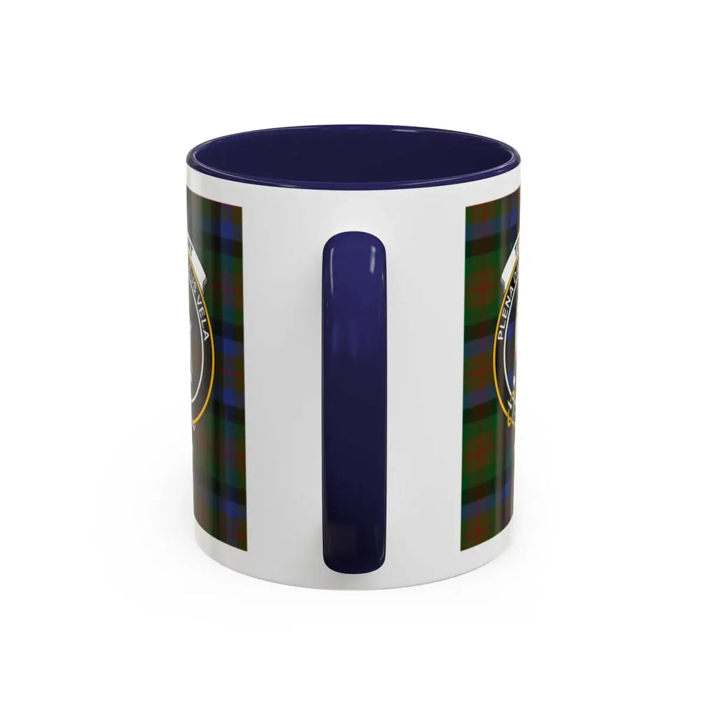 Clan Tennant Scottish tartan mug — close-up of crest and accent interior detail