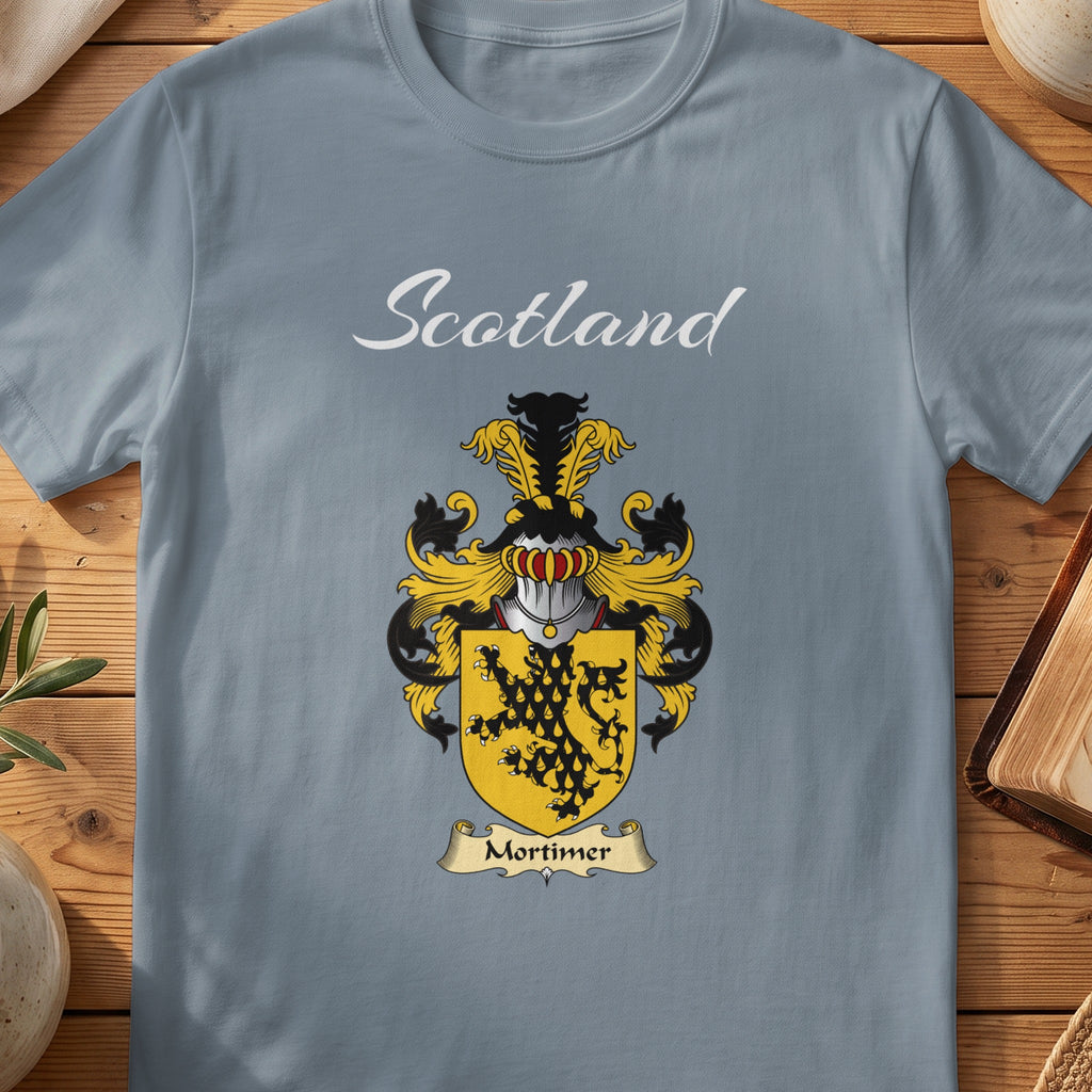 Mortimer Scottish family shield T-shirt in Stone Blue