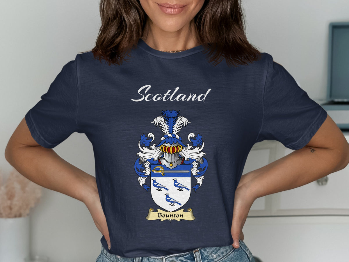 Bounton Scottish family shield design on Navy T-shirt