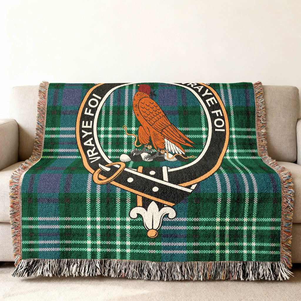 Boswell vraye foi plaid with hawk woven blanket — fringe edge detail