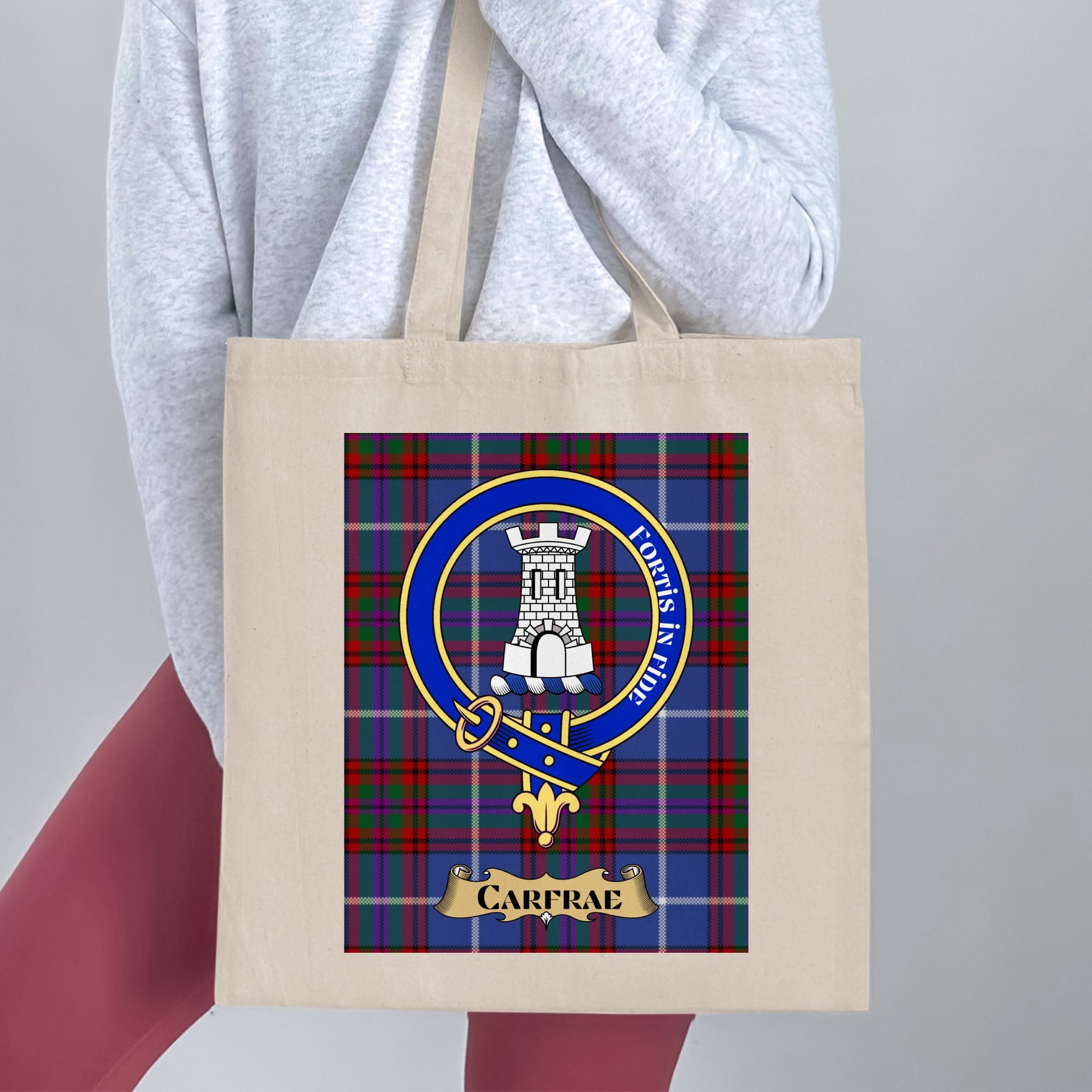 Carfrae Clan Scottish Tartan Crest Tote Bag - Living Stone Gifts