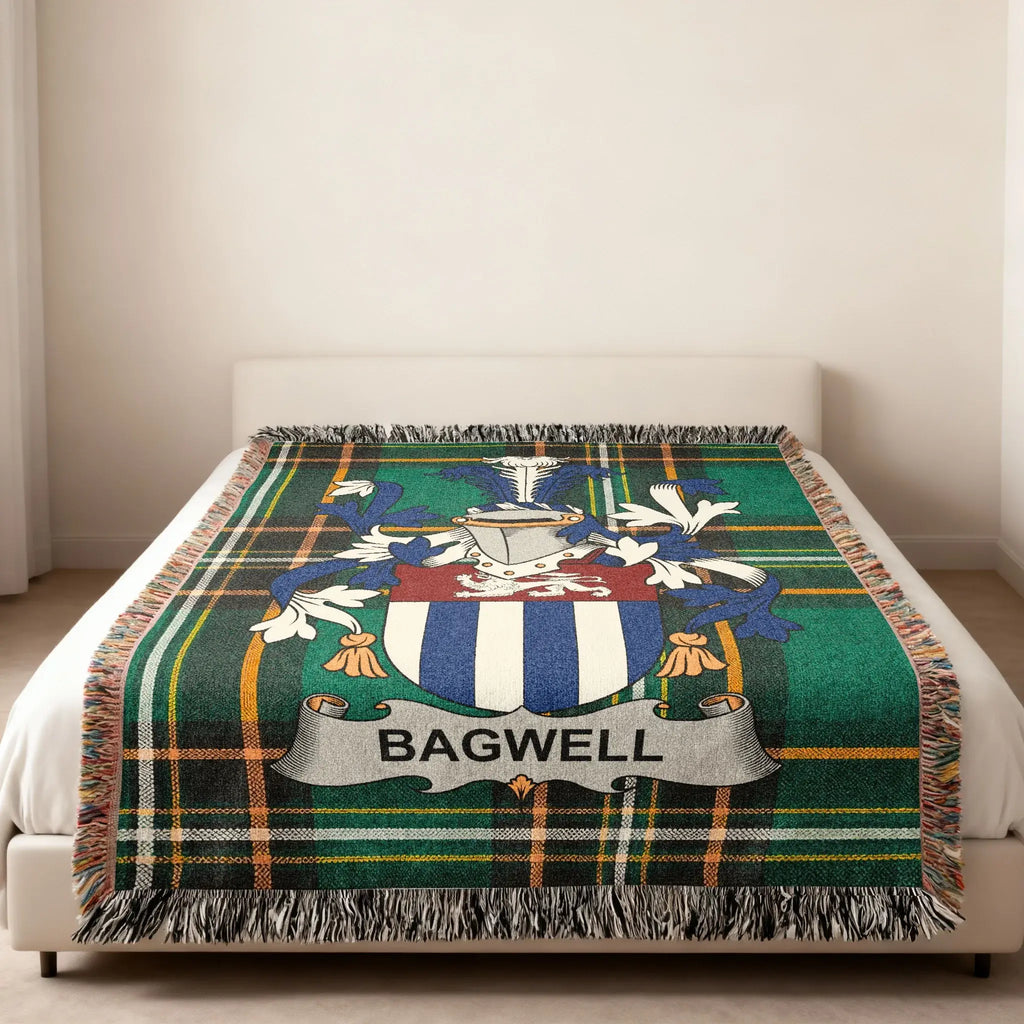 Bagwell family crest tartan plaid fringed blanket product type