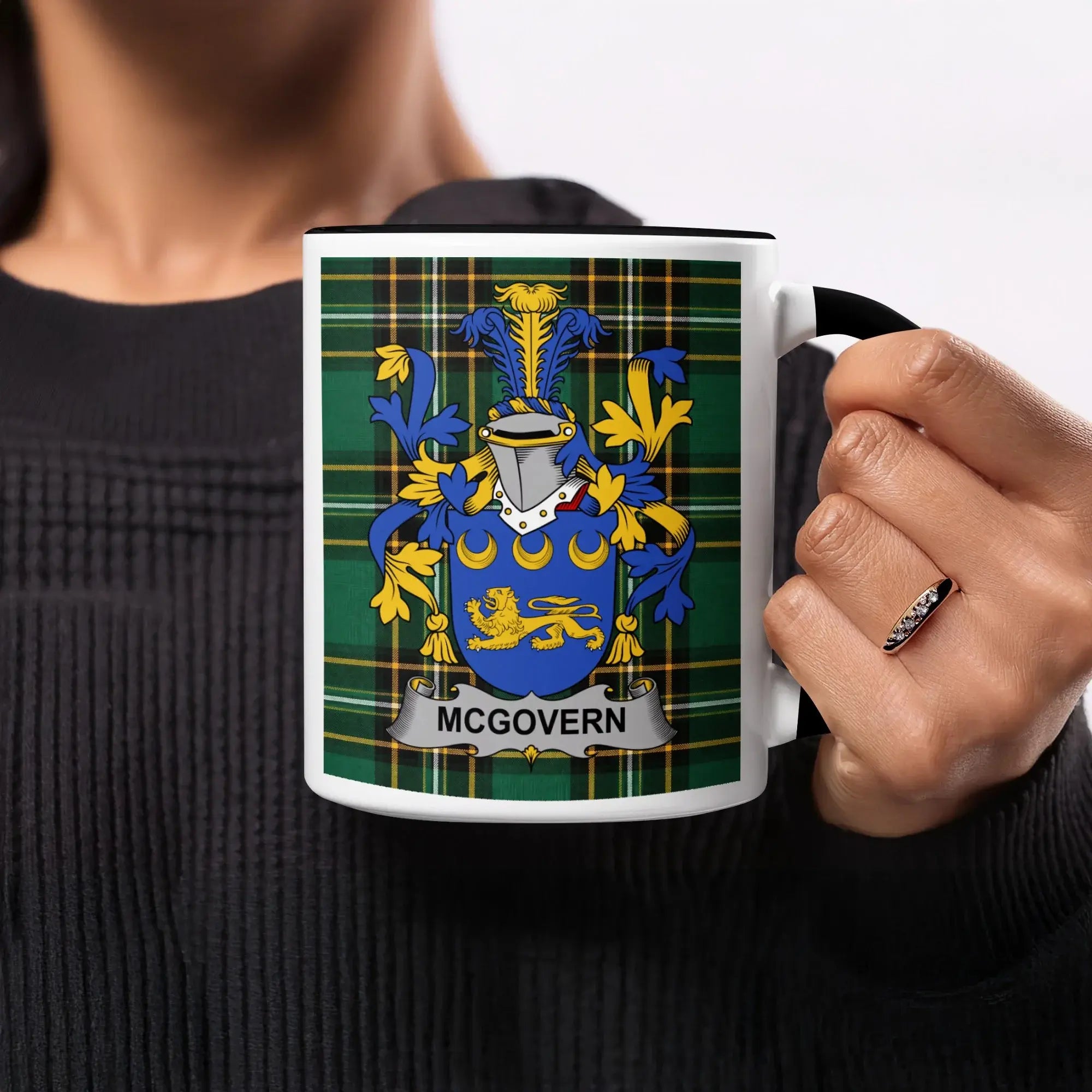 McGovern Irish heritage mug with black handle and interior