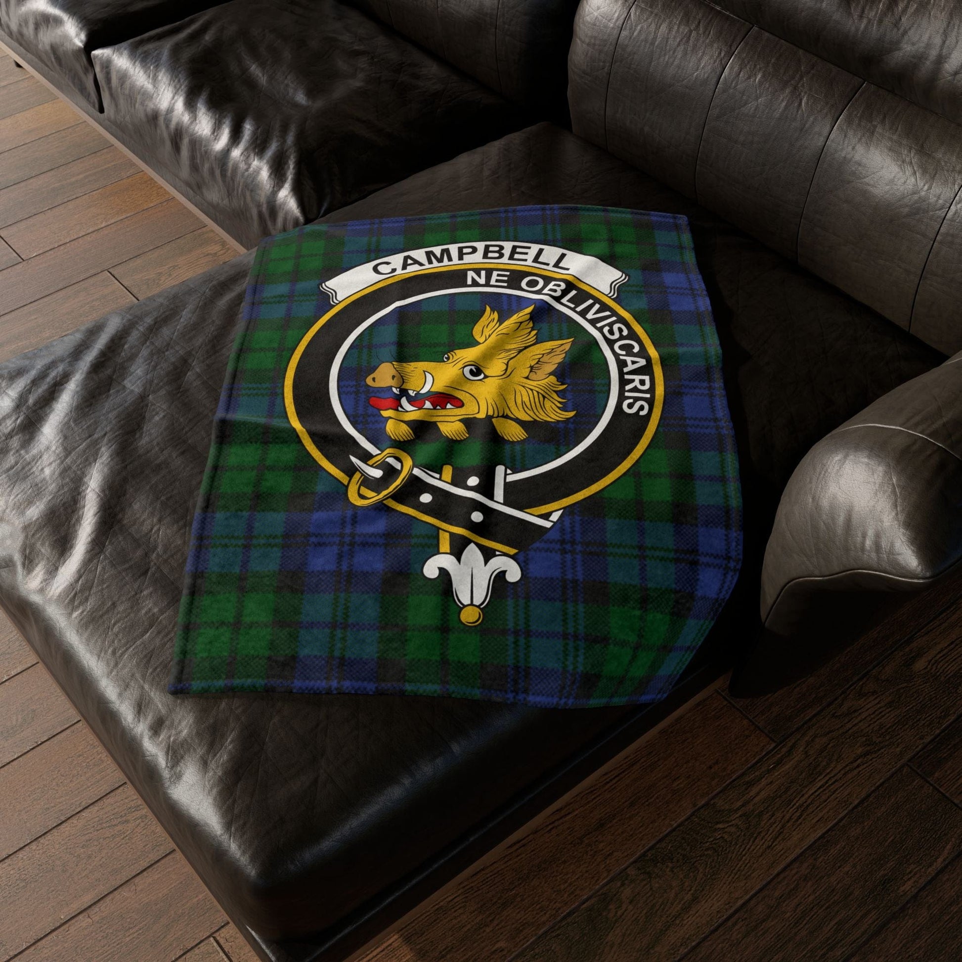 Home Decor 30'' × 40'' Clan Campbell Tartan Crest Blanket - Soft Tartan Fleece, 3 Sizes Available